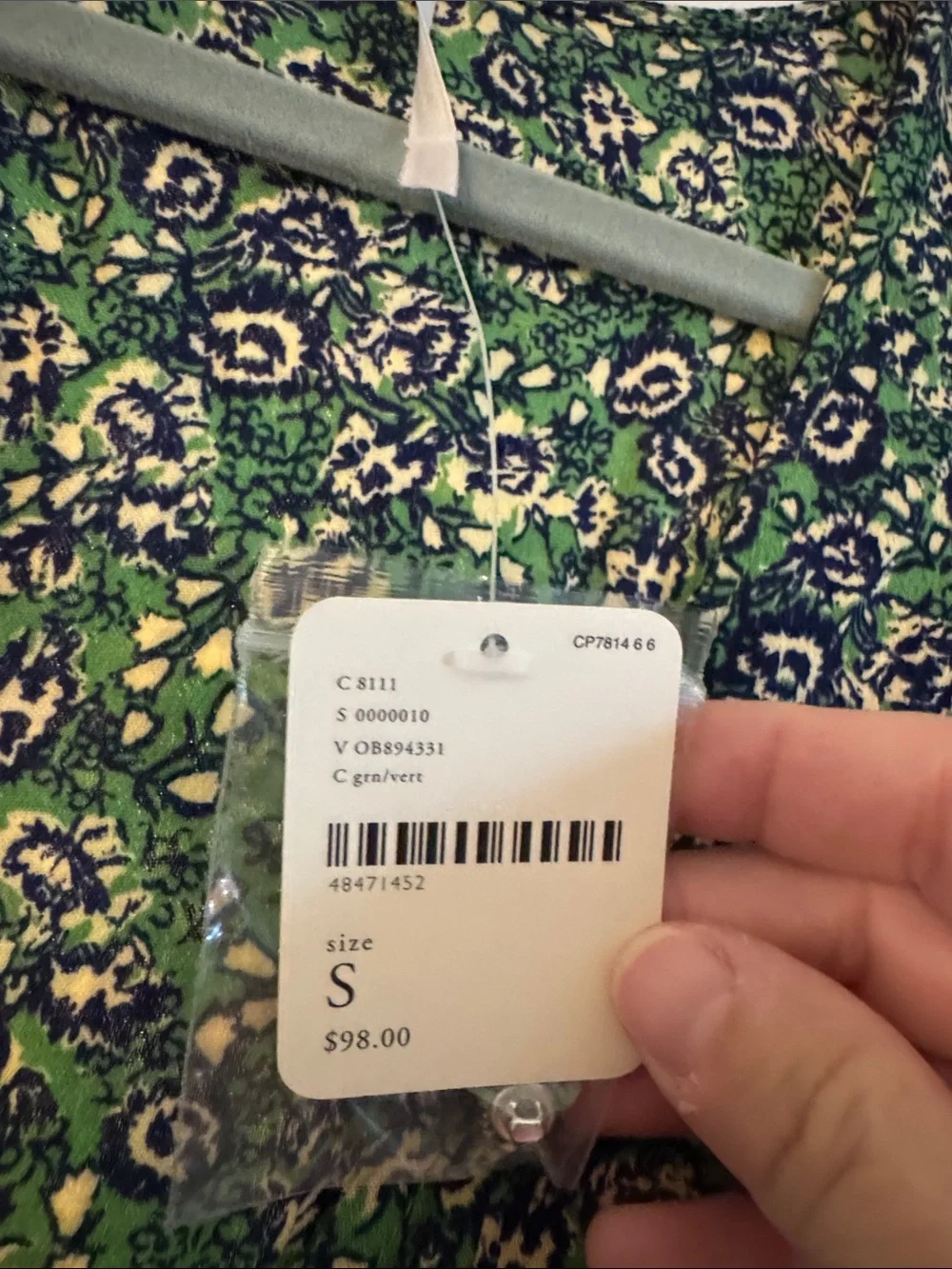 Free People Green and Navy Floral Crop Blouse